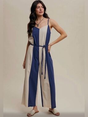Listicle Colorblock Wide-Leg Jumpsuit Braided Strap Tie Waist